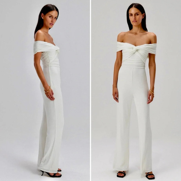 MISHA Alisa Slinky Off Shoulder Wide Leg Twist Jumpsuit in Ivory Ailsa Medium M - Picture 11 of 11
